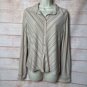 Worthington Vintage Retro 70s Inspired Dot Striped Cream Blouse Top Women's M